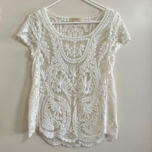 La Vie 89 Sheer Embroidered Lace Top Size S/M Cottage Fairy Festival Feminine.